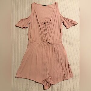 Papaya Blush Pink Cold Shoulder Romper